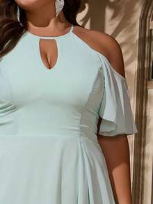 女士加大码露肩伴娘礼服高低正式长裙鸡尾酒会礼服婚礼宾客高低高低巡航度假装 - 薄荷綠 - 查看 10