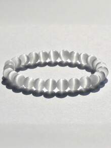 1pc Smooth Cat Eye Stone Beaded Bracelet For Women & Men, Multilayer Stacked Moonstone Bracelet, Suitable Couple Gift
