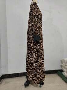Plus Size Women Long Tunic Dress, All Over Leopard Print - Multicolor - View 2