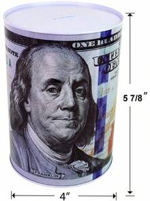 Hucha con billete de 100 dólares, de 5 7/8" de alto, para ahorrar monedas y dinero, con la imagen de , lata de monedas (1 paquete, 5 7/8" X 4") - 1 - Ver 2