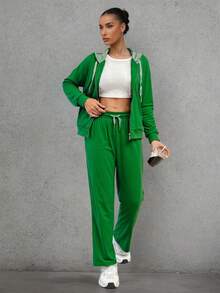 Conjunto  Compuesto Por Sudadera Con Capucha Y Cierre Y Pantalones Deportivo - Verde - Ver 3