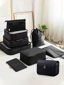 9/7 件旅行收纳袋，行李整理袋套装，配有洗漱包、洗衣包和鞋袋，适合男女，专为旅行者设计，配有化妆包和鞋袋，便携休闲，是存放衣服和鞋子的理想选择，也是打包行李的好帮手。 - 彩色 - 查看 1