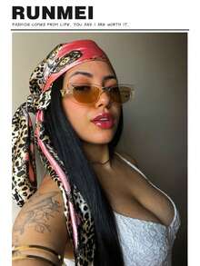 1 件简约印花缎面方形围巾，新款春季时尚女士头巾，可用作腰带、包包装饰、丝带、头带或头巾头巾、发带、头带，非常适合装扮您的外观 - 西瓜粉 - 查看 2