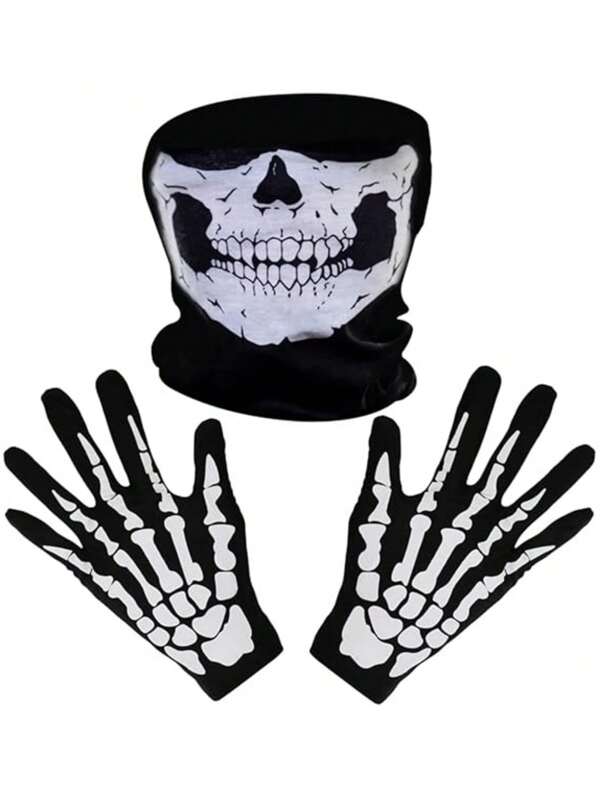 White Skeleton Gloves And Skull Mask For Adult Halloween Dance Costume Party