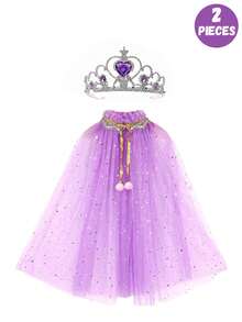 2 Stücke/Set Eleganter Stil Lotus Krone Umhang Set für Kinder, ein Zweiteiler für Mädchen zum Verkleiden als Eiskönigin mit Krone und Umhang, geeignet für Aufführungen, Partys und Bühnenauftritte. Ein ideales Geschenk für Kinder.