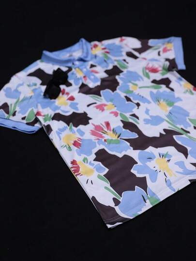 Summer Men 3D Floral Pattern Printed Polo Shirt, Fashion Daily Holiday Casual Male Stylish Tops