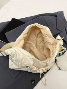 Large Capacity, Minimalist, Fashionable, Versatile Women's Crossbody Bag, Lightweight And Stylish Artistic Shoulder Bag, Exquisite Appearance, Pleated Drawstring Dumpling Bag, Suitable For Daily Commute And School - Beige - View 12