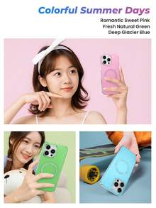 夏季手机壳 绿色，PC+TPU 保险杠手机壳，酷炫手机保护套，经典混合手机壳，适用于 13。手机壳兼容 16 Pro Max，夏季手机壳，支持无线充电 /16 Pro/16Plus/16E，闪光磁力环（对准环）适用于 Galaxy A16/A15/A14/A13/A12/S24 Ultra，透明防震保护透明手机保险杠适用于 Redmi 13C/14C 手机壳