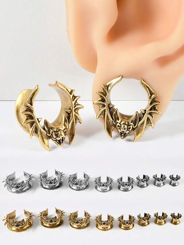 1 Stück U-förmige Schädel Fledermaus Ohr Dehnstäbe Offene Fleisch Tunnel Plugs Ohr Tunnel Ohr Dehner Edelstahl Piercings 8mm-25mm