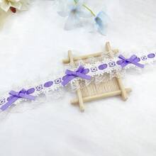 1 Stück französischer Stil Satin Schleife mit doppelter Lage und bestickter Spitzenborte, charmante Schleife, Material für Hochzeitskleider zum selbermachen, Stoff-Spitzenband für Kleidung, Haarzubehör, Heimdekoration, in verschiedenen Farben erhältlich