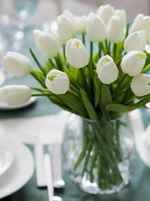 10 White Artificial Romantic Tulips. Suitable For Room Decoration, Wedding Arrangement And Festival Decoration. Suitable For Outdoor Garden Decoration, Indoor And Outdoor Decoration, Vase Decoration, Fake Plants, Four Seasons Decoration, Room Decoration, Home Flower Art, Indoor And Outdoor Garden Windowsill Porch Potted Plants