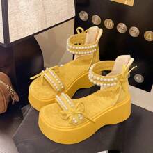 Hot Retro Thick Sole Sandals For Women, New Summer Outdoor Fashion, High-Quality Height-Enhancing Non-Slip Sandals - 黃色 - 查看 2