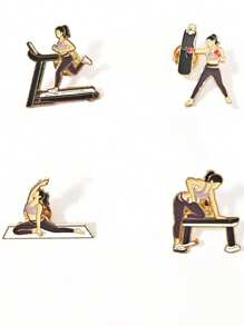 1/4pcs New Cartoon Fitness Yoga Brooch For Women, Exercise Backpack Messenger Bag Clothing Decor Bag Badge Yoga Gift Office Accessories Shirts Jacket Jewelry Christmas Halloween Clothes Pin Funny Cute Teacher Gifts