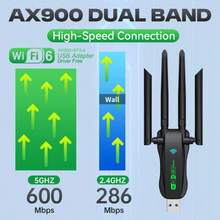 KZ AX900 WIFI6 USB适配器，二合一蓝牙5.4双频2.4G和5GHz，900Mbps WiFi 6 802.11AX高速无线网卡接收器，4根天线，USB3.0接口，兼容PC/笔记本电脑，Windows 10/11，即插即用 - 黑色 - 查看 5
