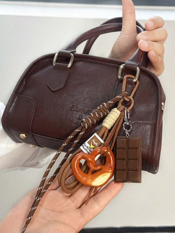 1pc Exquisite Croissant Braided Rope Keychain, Chocolate Bread Shape Anti-Lost Keychain, Polyester Material Pendant, Realistic Bread & Chocolate Decor Charm, Cute Creative Fashion Unique Keychain For Bag, Wallet, Purse, Phone Decoration, Ideal Gift For Women, Autumn/Winter Color Tone, Perfect For Christmas, Halloween, New Year, Valentine's Day
