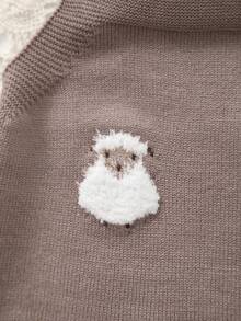 Baby Girl Cute Sheep Embroidery Knitted Strap Romper - Coffee Brown - View 3