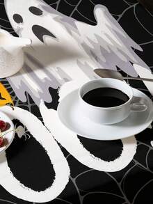 1 pezzo Tovaglia da tavola serie Ognissanti stampata, in poliestere rettangolare e rotonda, impermeabile, stampa digitale, adatta per soggiorno, uso domestico, tavolo da pranzo all'aperto, tavolo rotondo piccolo - Bianco e nero - Visualizzare 9