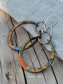 2pcs Flower, Leaf & Geometric Hollow Pendant Earrings, Multi-Color Metal, Minimalist Design For Women, Party