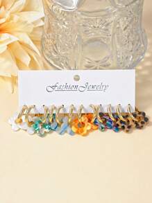 2pcs-12pcs Set Women Elegant Unique Design Colorful Acrylic Floral Drop Earrings