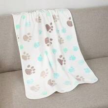 1pc Grey Pet Blanket Four Seasons Universal Warm Paw Print Blanket Suitable For Dogs And Cats Sleeping Mat Pet Supplies