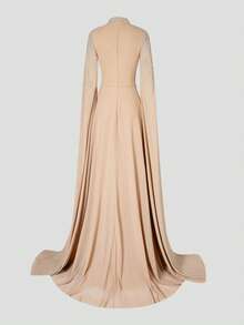 Faeriesty Abaya 优雅长袖串珠晚礼服，搭配飘逸的 A 字裙 - 柔软雪纺礼服，适合婚礼宾客和豪华宴会（及地设计）