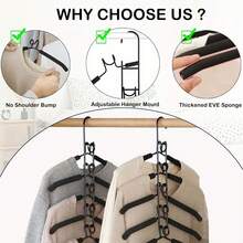 2/4 PCS 5 In 1 Multi Layer Metal Hanger Racks Non-Slip Foam Padded Heavy Duty Thick Magic Hanger Closet Organizers And Storage For Coat Sweater Suit T-Shirt. - Black - View 4