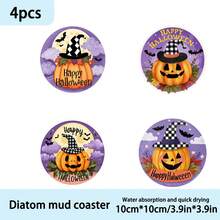 1 Set / 4 Piezas / 6 Piezas: Posavasos de barro de diatomeas con estampado de casa encantada de Halloween, posavasos de café con flores, decoración multiocasión para el hogar y el restaurante, regalos diarios, decoración de mesa, decoración diaria, decoración para fiestas con tema