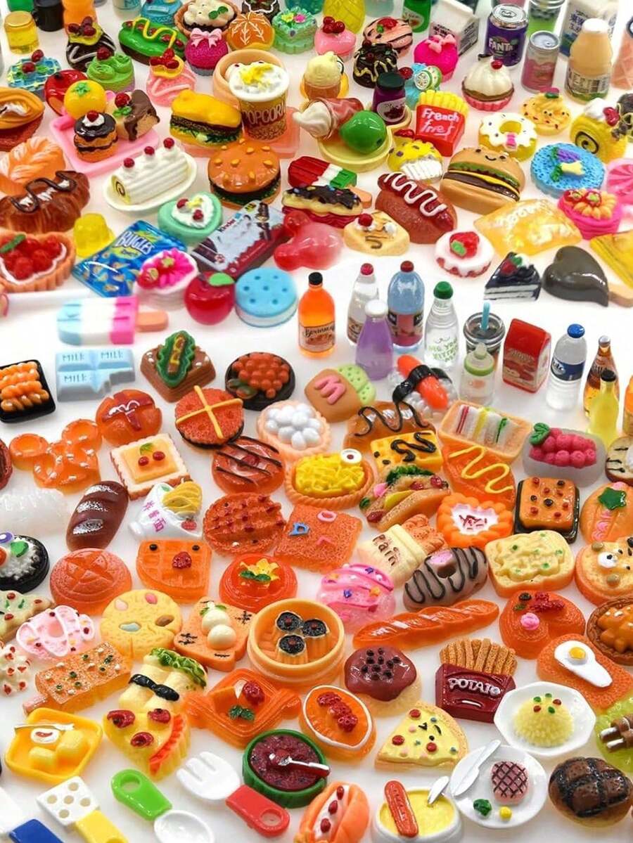 50 piezas surtidas de piezas de resina de alimentos y bebidas miniatura realistas - Juego de cocina en miniatura para adultos (aleatorio) - Multicolor - Ver 1