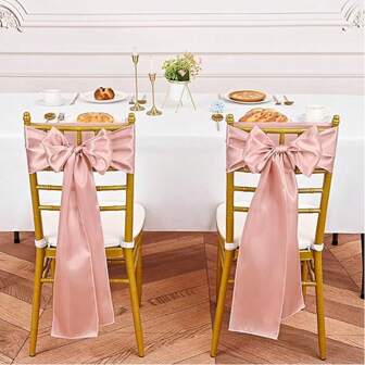 10 piezas Cintas de lazo de satén rosa dorado para sillas, lazos de seda para decoración de sillas para bodas, recepciones, eventos, banquetes, fiestas, hoteles