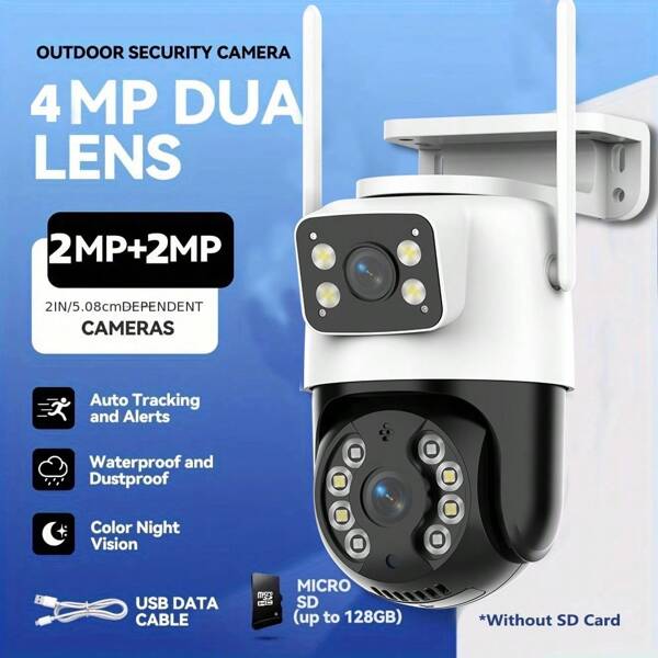 1 pieza Cámara de seguridad WiFi 1920P, lente dual panorámica de 360°, compatible con smartphone, detección de movimiento, audio bidireccional, sin batería, para vigilancia en el hogar y exteriores, oficina/tienda/escuela, compatible con tableta
