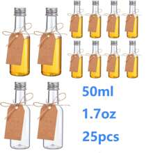25 Pack, Mini Liquor Bottles,0.83oz 1.7oz 3.3oz Plastic Empty Miniature Bottle With Screw Caps, Small Shot Bottles, Drink Containers Wine Bottles Reusable Empty Spirit Bottle Juice Bottles Alcohol Bottles Sauce Bottles For Weddings Parties, Christmas Day Party Supplies