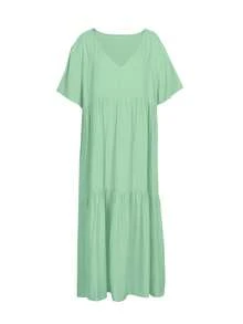 女式加大码V领宽松休闲纯色长裙