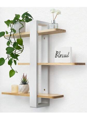 Modern 20in Shelves For Wall Mounted Shelving Unit All Pine Wood 3-Tier Large Shelf For Bedroom Living Room Office Bathroom Home Decoration Storage Plant Photo Display