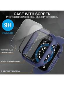 Miếng dán màn hình cường lực - Ốp bảo vệ toàn thân bằng nhựa PC cứng, siêu mỏng, độ phân giải cao, tương thích với Apple Watch Series Ultra/SE/11/10/9/8/7/6/5/4/3/2/1, phù hợp với kích thước 38/40/41/42/44/45/46/49mm, phụ kiện ốp bảo vệ đồng hồ thông minh, màu xanh dương đậm. - Màu xanh nửa đêm - Xem 3