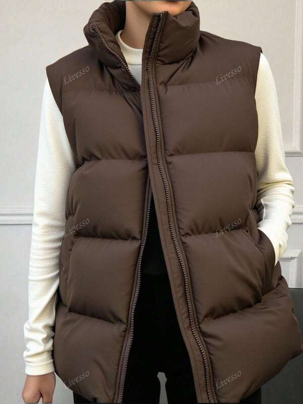 Livesso Vest-Style Thickened Women's Stand Collar Winter Jacket