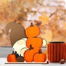 2 Pieces/Set 2D Autumn Pumpkin Harvest Dwarfs And Highland Cattle Wooden Modern Desktop Decoration Ornaments Autumn Thanksgiving Theme Party Decoration, Restaurant Decoration, Room Decoration, Home Decoration Halloween Decor Fall Decor