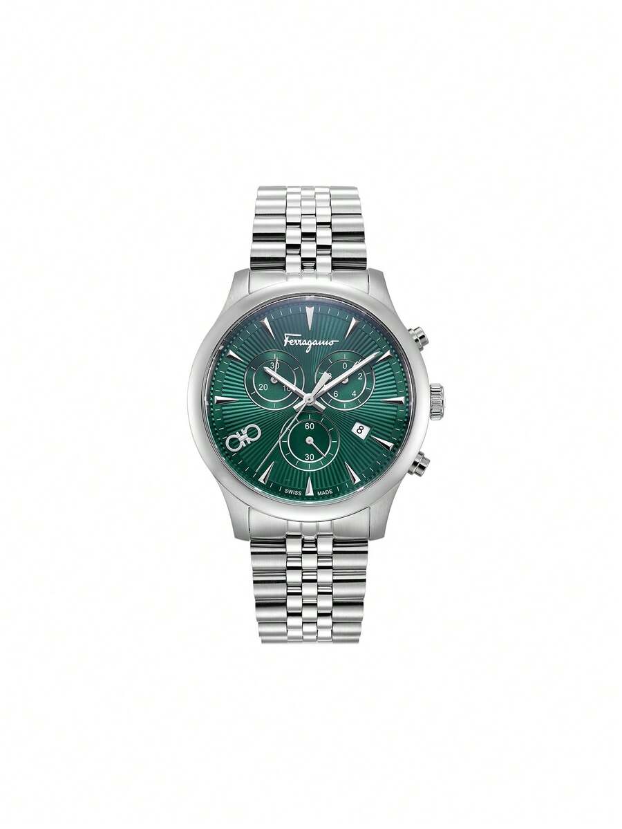 Salvatore Ferragamo Duo Chronograph Quartz Watches For Men Green Dial Mens Watch Gifts - 綠色 - 查看 1