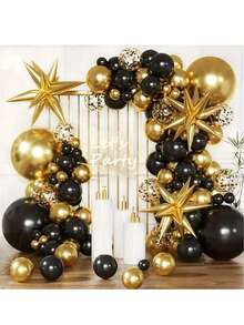 75 قطعة طقم قوس بالون أسود وذهبي ولامع، يتضمن 3 قطع من بالونات نجوم الفويل الذهبية، مناسب لزفاف، حفلة عيد الميلاد، ديكور البالونات اللاتكس، أكسسوارات استوديو التصوير لحفلات عيد الميلاد، حفل التخرج، ديكور الغرف الداخلية