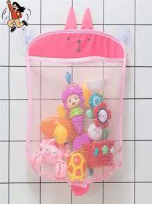 1pc/3pcs Colorful Mesh Bath Toy Storage Net Bag, Waterproof Cartoon Bathroom Hanging Suction Cup Organizer Basket, Toy Storage Pouch, Bathroom Organizer Bag
