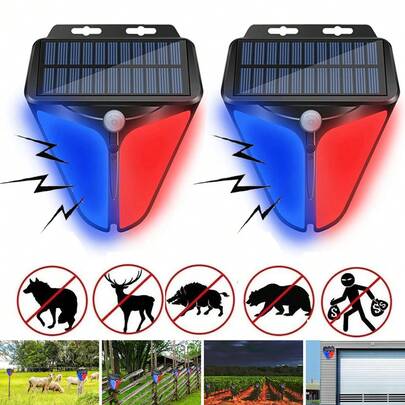 Solar Strobe Warning Lights With 100DB Alarm Outdoor 2Pack, 4 Working Modes Solar Power Motion Sensor Alarm Light Waterproof Security Siren Light For Fence Pasture Home Farm Barn Villa Yard