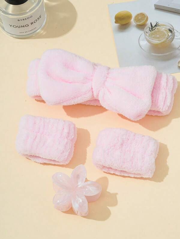 Set de 4 scrunchies de color liso para el cabello, diseño no mojado para muñeca, material esponjoso, para fijar el cabello en moños en el campus, dormitorio, hogar o al bañarse