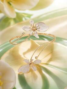 1pc Fashionable, Elegant Geometric Line Pattern, 3D Flower Adjustable Anklet/Foot Chain, Suitable For Daily Wear, Party, Vacation, Gathering - White - View 4