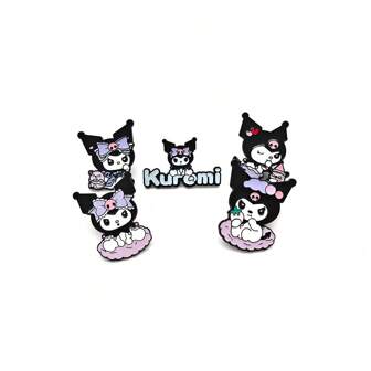 Sanrio Set de 5 broches de metal con diseños de los personajes de Sanrio, como Kuromi, para pinzar en ropa, mochilas y otras prendas. Accesorios de joyería con diseños festivos para regalos.