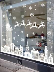 9 Stücke Weihnachts-Fensteraufkleber - Schneeflocke, Weihnachtsmann, Rentier Feiertags-Dekoration, abnehmbar, langanhaltend PVC, geeignet für Glasfenster, Türen, Spiegel - modernes schwarz-weißes Design, kombinierbare Feiertags-Dekoration, Glocke, Stern, Mond, Schneeflocken-Muster, Rentier-Thema, ablösbare Aufkleber, Weihnachts-Raum-Küchen-Dekoration