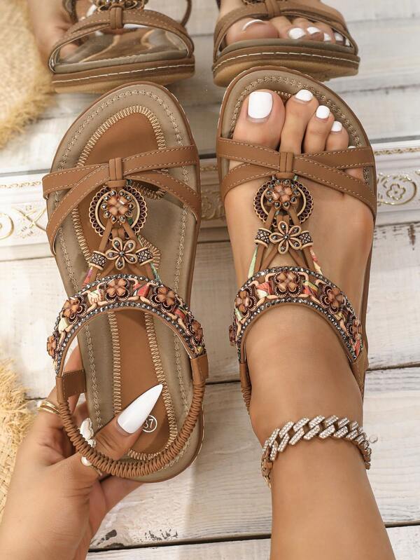 2025 Summer New Elastic Strap Fashion Flat Sandals, Lightweight & Comfortable For Women