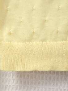 Girls Solid Color Thin Long Sleeve Pointelle Knitted Cardigan Jacket, Spring/Summer - Yellow - View 5