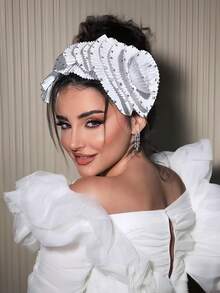 1 件夸张玫瑰头带，带有优雅波浪蕾丝和宽发饰，适合节日派对舞蹈表演装扮和配饰，发带，发箍，秋季 - 彩色 - 查看 8