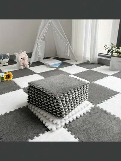 6/12 pièces Tapis en EVA, tapis de patchwork chauds et atmosphériques, tapis de chevet chauds, doux et anti-chute, faciles à installer, décoration pour la maison, tapis de rampement de 30 x 30 cm, tapis de patchwork épais et moelleux, tapis de repos pour animaux de compagnie amortissant les chocs et insonorisants, tapis de décoration pour le salon, tapis carré de patchwork DIY, coutures amovibles, découpe arbitraire