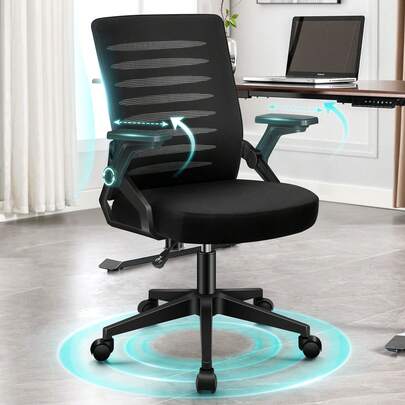 ALFORDSON Office Chair, Lumbar Support, Breathable Mesh And Fabric, Flip-Up/Adjustable Armrests, Premium Foam, 180 Kg For Home & Gaming, Whales, Black & White