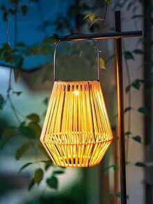 1pc Handcrafted Solar Powered Rattan Hanging Lantern, Waterproof Solar Lamp With Handle, Bohemian Style Decor For Garden, Patio, Porch, Trees, Pathways, 31.5cm Length - Multicolor - View 6